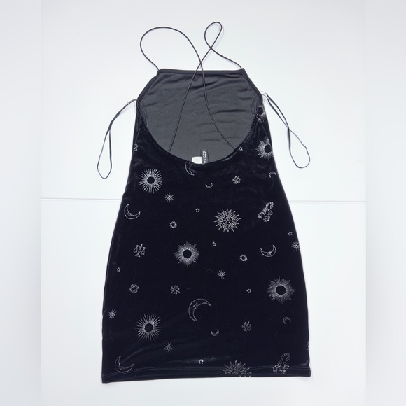 Black Velvet Celestial Star Moon Bodycon Mini Dress Size Small - Picture 9 of 11
